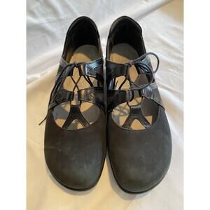 NAOT Timu Ballet Flat Shoe Black Suede Mary Jane Lace Up Walking Comfort 41 L10